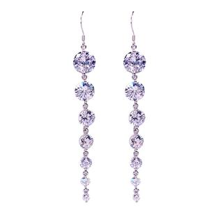 无耳洞蚊香盘耳夹优雅简约7颗闪锆长流苏925银耳钩隐形耳饰气质女