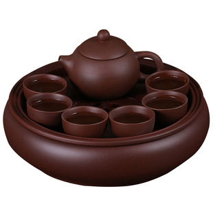 现代茶具套装家用功夫紫砂茶盘潮汕陶瓷茶杯整套泡茶简约圆形茶壶