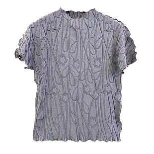 三宅风褶皱法式百搭t恤2025春夏新款时尚宽松大码刺绣短袖上衣