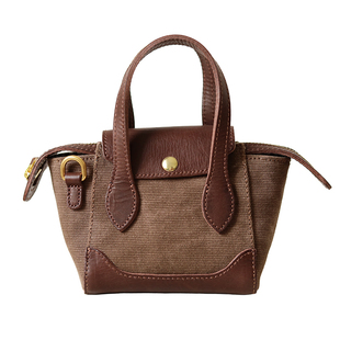 荣轻复古手工帆布配牛皮小饺子包休闲百搭斜挎包迷你手拎包女包