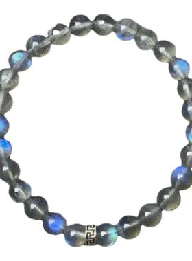 灰月光石手串配S925泰银回纹隔片原创设计款助眠舒缓压力6mm