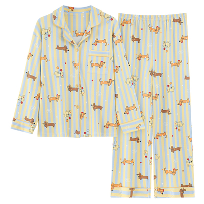 内外心选新款睡衣女士春秋季纯棉长袖卡通可爱甜美开衫舒适家居服