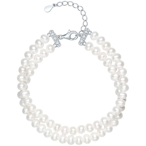 周六福淡水珍珠手链女S925银双扣珍珠手饰时尚优雅送女友礼物