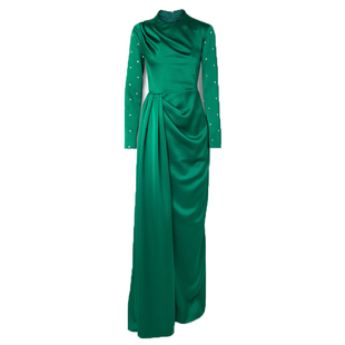 高端大气晚礼服墨绿色主持人舞台独唱演出服优雅质感连衣裙宴会女