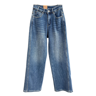 高个子收！温暖笔直！微弹加绒中高腰牛仔直筒裤女    2K099~JS