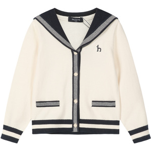 hazzys哈吉斯童装女童线衣24秋新中大童海军领学院风针织开衫