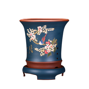 精品紫砂花盆兰花盆陶瓷大号君子兰盆栽室内花卉带托盘兰草专用盆