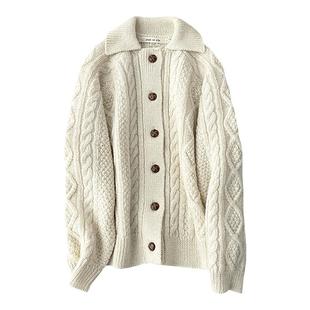 减龄翻领精致绞花羊毛开扣毛衣外套冬季厚实温暖时尚针织开衫外搭