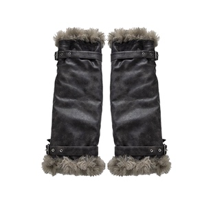 SS2L原创秋冬复古末日废土擦色皮革毛绒皮草腿套袜套雪地加厚保暖