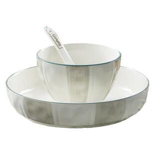 陶瓷餐具2026新款简约时尚加厚防烫好看的吃饭碗家用盘子菜盘单个