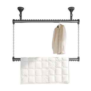 德国侧装晾衣杆阳台固定式晾衣架上下双层顶装家用侧边晾衣神器晒