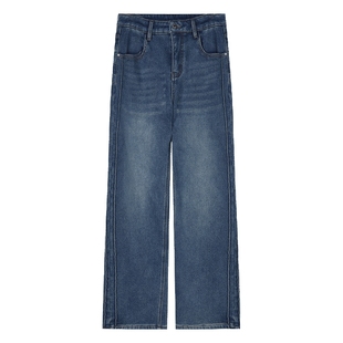 白鹿语复古蓝高腰加绒加厚牛仔裤25秋冬新款百搭显瘦显高直筒裤子