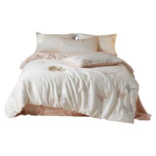 简约轻奢60支兰精天丝四件套冰丝蝴蝶刺绣被套床单床笠春夏季床品