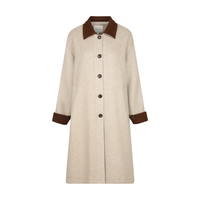 法式翻领灰色长款毛呢外套