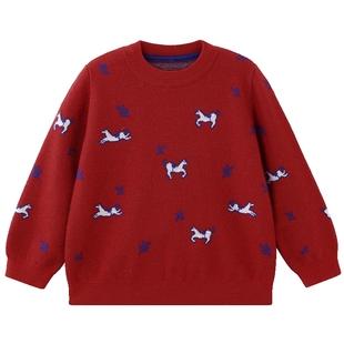 【高定系列】英氏儿童毛衣秋冬男童女童羊毛衫羊绒衫套头新年红色