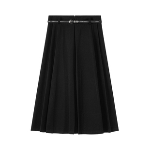 LAGOGO通勤A字百褶半身裙女拉谷谷2025冬新款黑色梨形伯克利裙子