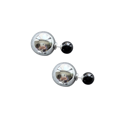 Starryee潮酷黑玛瑙金属球耳钉女