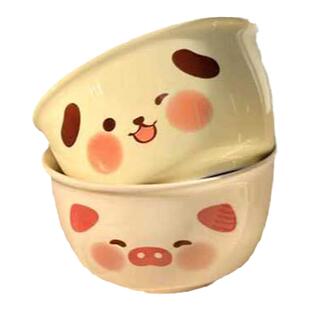 奶油修狗萌猪陶瓷碗勺可爱卡通少女心饭碗ins风釉下彩餐具高颜值