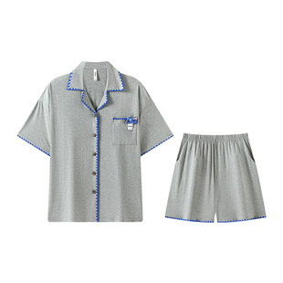 宫蝶【凉感型】迪士尼史迪仔女士纯棉睡衣夏季外穿撞色短袖家居服