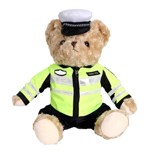 蜀黍家交警小熊公仔铁骑玩偶熊反光骑行服警察熊玩偶特警小熊公仔