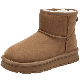 热风加绒雪地靴女鞋2025年冬季新款棕色复古短筒靴子户外保暖棉鞋