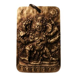 思沛全新黄铜雕佛牌大黑天玛哈嗄拉三公分优质小方牌个性低调挂件