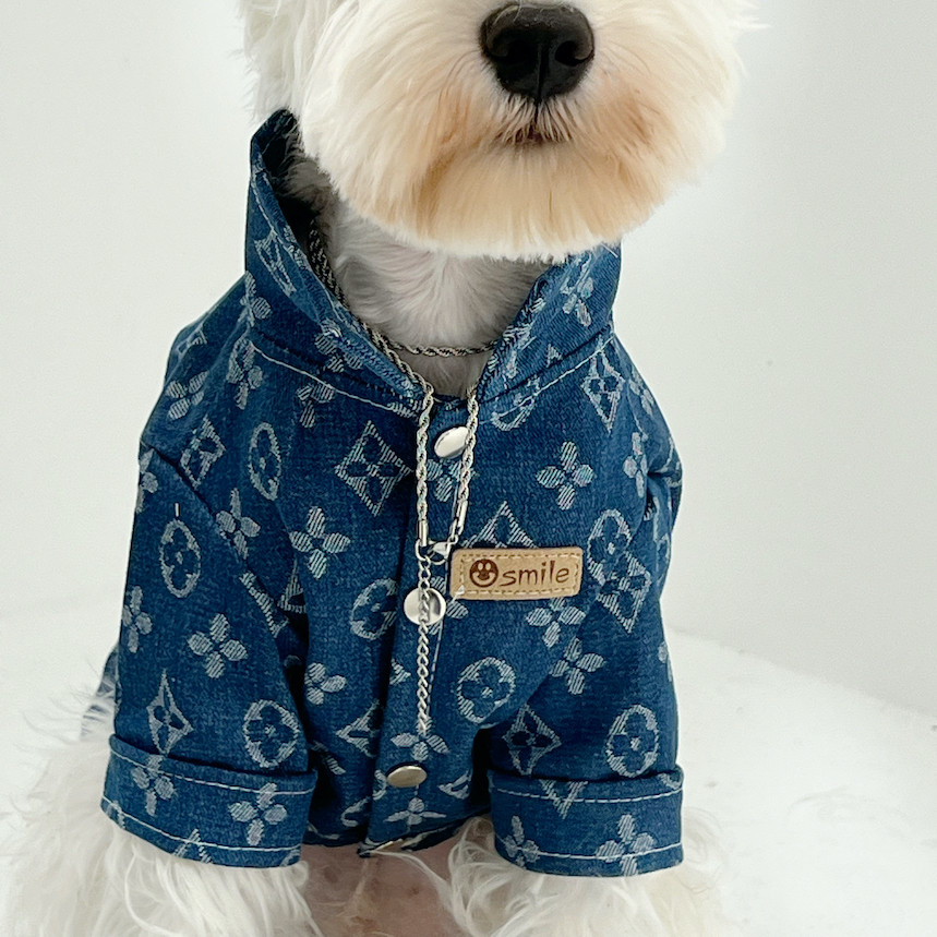 宠物牛仔衬衣大型犬金毛巨贵萨摩小狗衣服泰迪比熊博美春夏薄潮牌