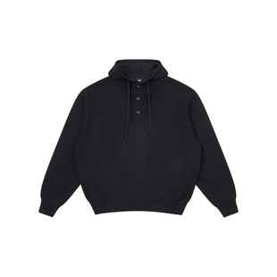 haonanhuang 复古华夫格肌理半开胸棉纱套头毛织厚重休闲连帽卫衣