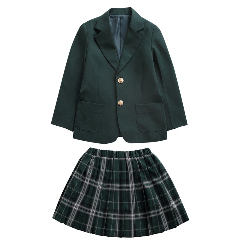 清新绿色春秋西装英伦中小学班服