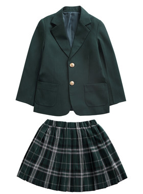清新绿色春秋西装英伦中小学班服