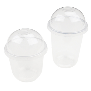 网红U型波波杯360ml蛋糕甜品熊猫杯一次性布丁水果酸奶抱抱奶茶杯