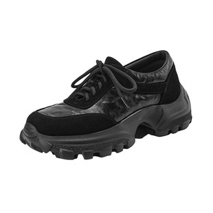 星期六黑色厚底系带深口单鞋女2026秋季软皮粗跟增高百搭休闲女鞋