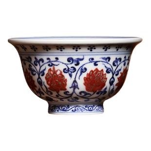 景德镇小桥窑主人杯青花釉里红缠枝莲压手杯冰梅龙纹茶杯功夫茶具