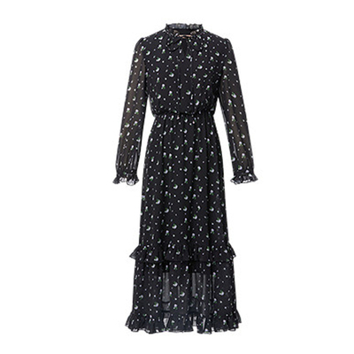 春夏季度假黑色印花显瘦连衣裙子