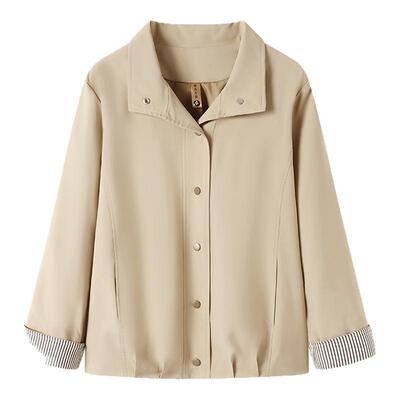 妈妈春秋洋气新款翻领薄风衣外套
