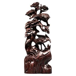 黑檀木松鹤延年根雕摆件红木雕刻工艺品家居客厅装饰生日贺寿送礼