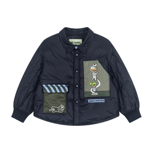 马拉丁童装儿童羽绒服冬男小童趣味口袋衬衫感轻薄羽绒服
