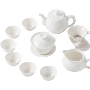 羊脂玉瓷功夫茶具大套装整套简约家用泡茶器茶道茶杯盖碗茶壶特价