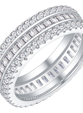 臻成达925银三排钻戒指ins风食指排戒女士欧美豪华指环亚马逊wish