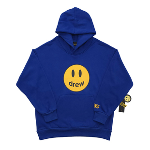 现货drew比伯同款笑脸印花连帽卫衣纯棉休闲宽松帽衫男女情侣潮