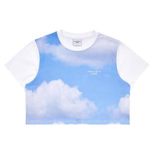 ADLV印花短袖T恤蓝天白云云朵女士女生修身短款辣妹夏季小个子