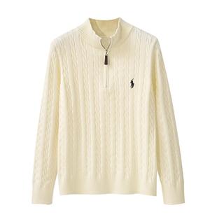 秋冬季半拉链绞花套头针织衫洋气麻花毛衣女刺绣战马打底衫潮上衣