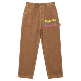 ROUND TWO 美国Wild Growth 系列秋季趣味仙人掌刺绣灯芯绒休闲裤