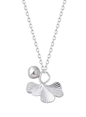 猫蛰S925纯银银杏叶光珠项链