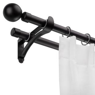 致尚北欧罗马杆窗帘杆黑色单双杆子侧顶装打孔加厚铝合金轨道定制
