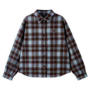 eland kids衣恋童装女童衬衫25冬新品复古学院风刺绣格纹翻领上衣