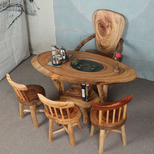 香樟木茶台家用茶几实木圆形椅子茶架围炉煮茶茶室阳台桌子泡茶