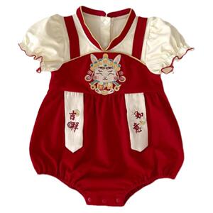 中国风婴儿衣服夏装新生宝宝满月百天周岁礼服包屁衣唐装哈衣套装