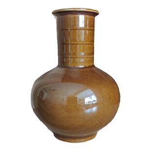 景德镇陶瓷花瓶鳝鱼黄釉竹节胆瓶台面摆件手工仿古瓷大明嘉靖款