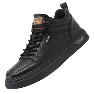 红蜻蜓男鞋冬季加绒保暖鞋子男士休闲高帮板鞋男潮鞋皮鞋防水真皮